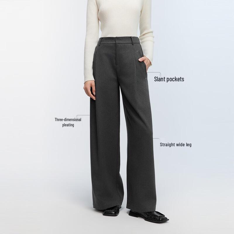 ELLE Women's High-Waist Wide-Leg Gray Casual Pants