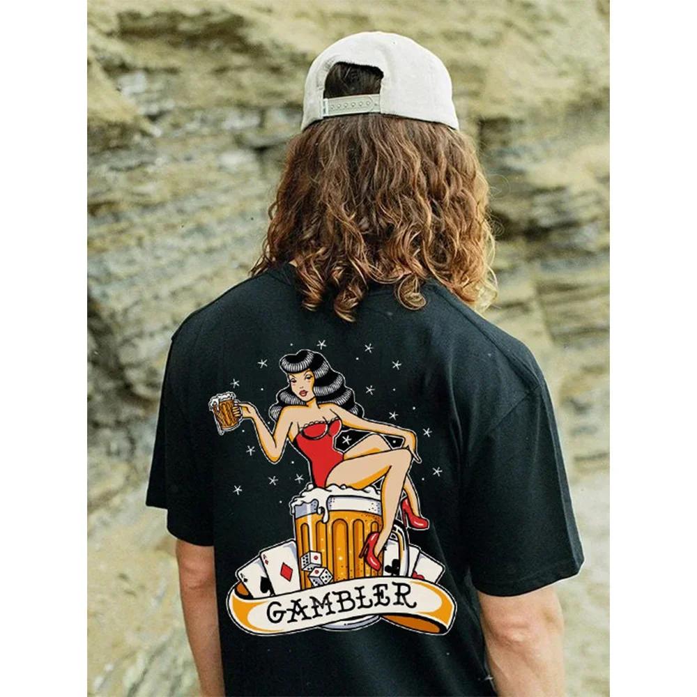 Men Cotton T-Shirt Short Sleeve Denim Graphic Apparel Harajuku Streetwear ONeck Tshirts Oversized Summer Men Tee Cowboy Clothing