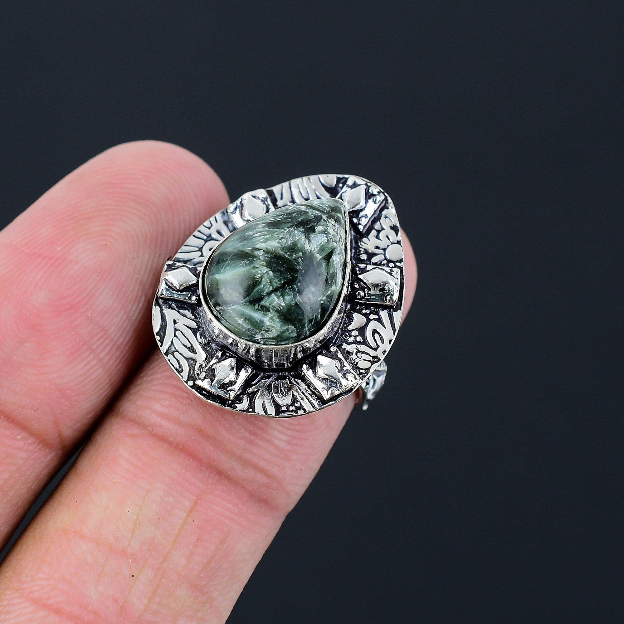 Mothers day Deal Seraphinite Gemstone Solitaire Ring Size 6 925 Sterling Silver 6