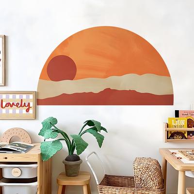 Fun-L022 Sonnenuntergang Halbkreis Schlafzimmer Wohnzimmer Arbeitszimmer Hintergrund Verschönern Wandaufkleber Aufkleber Selbstklebend