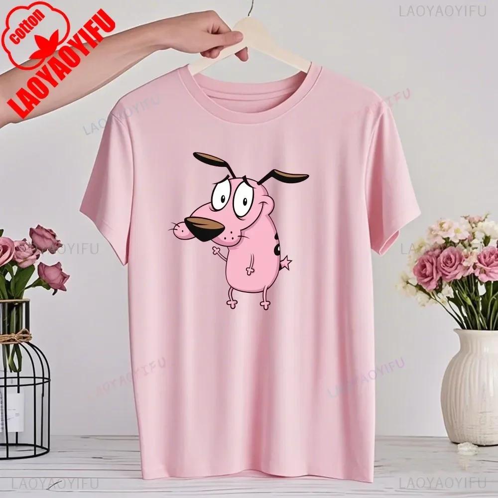 90er Cartoon Courage Der Feige Hund Grafik T-Shirt Retro Street Fashion Sommerkleidung Oberteile Geschenk Männer Frauen Paar Baumwoll-Tees