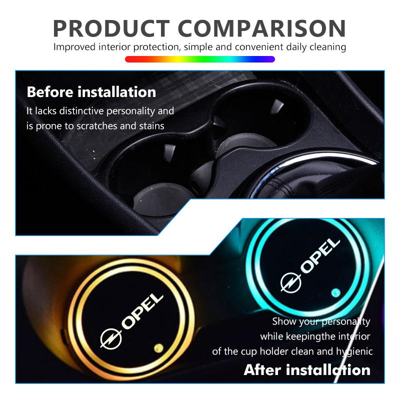 For Opel 7 Color LED Car Cup Holder Light Luminous Coaster Water Cup Pad Accessories Insignia Corsa Zafira Meriva Mokka Astra H