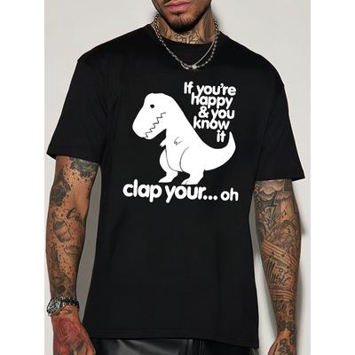 Europäische Größen Herren Sommer Freizeit Kurzarm T-Shirt mit Dinosaurier-Print, Rundhalsausschnitt, Polyester-Strickware, Normale Passform, Erwachsenengrößen