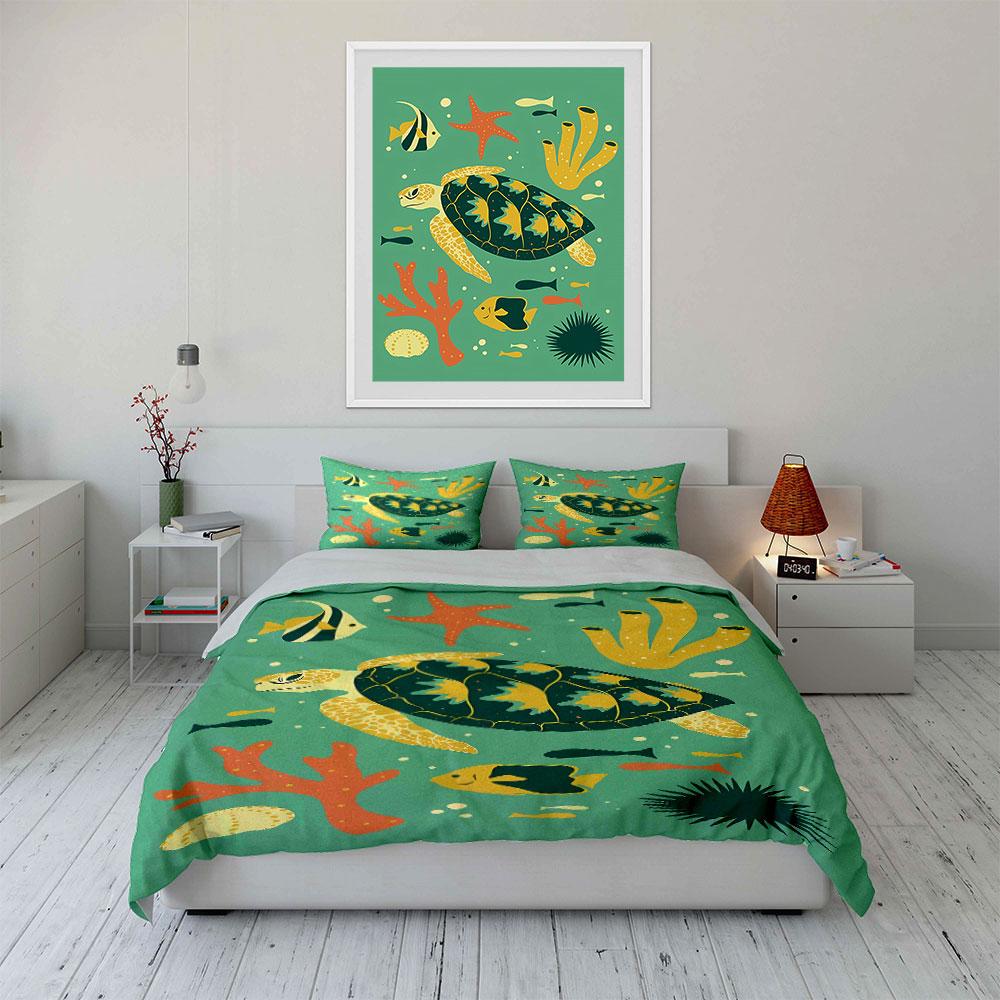 Sea turtles with coral. Bedding sets Duvet cover sets Duvet covers Pillowcases(1 * Duvet Cover 2 * Pillowcases without duvet insert)