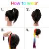 XINRAN Synthetic Long Straight Braids Hair With Rubber Bands Rainbow Braided Ponytail For Women And Girls Cosplay Party Accessories