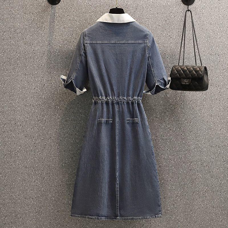 Mid Length Jeans Dress Women Chic Denim Dresses Streetwear POLO Collar Half Sleeve Elegant Y2k Casual Party A Line Vestidos