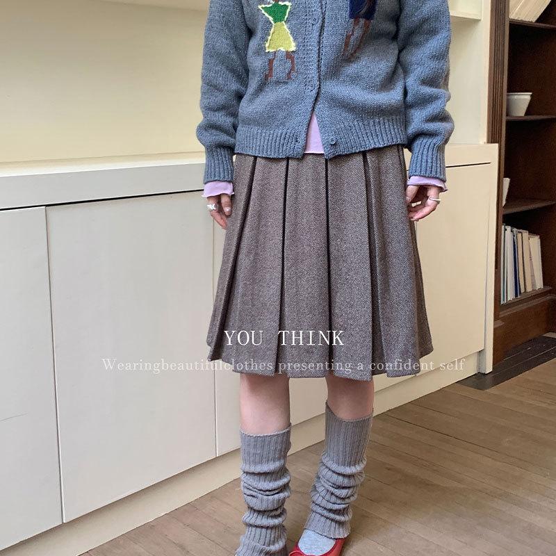 High-Waisted Korean Pleated Skirt - Women’s Winter Casual Style Small легкие хаки