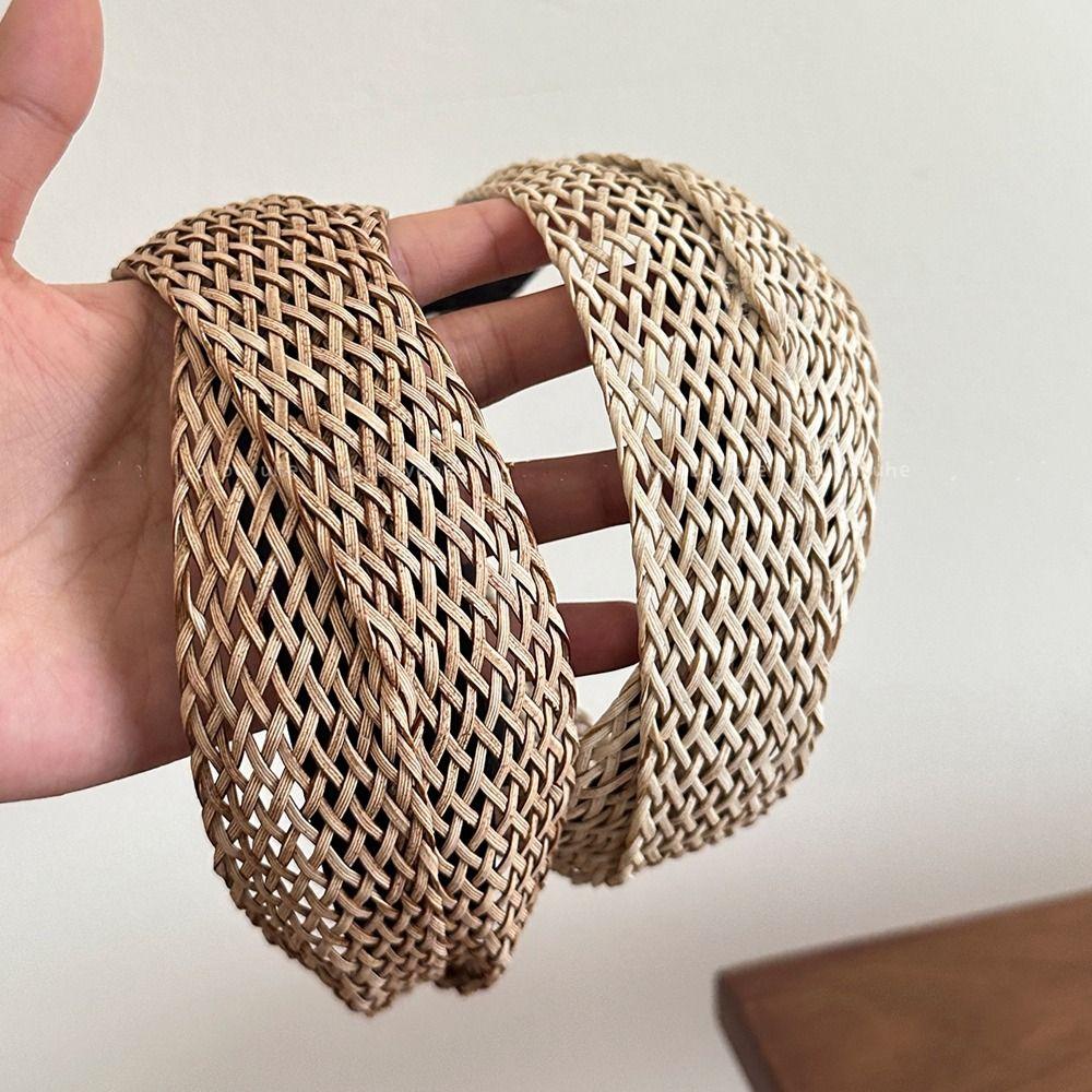 Hair Band Wide Edge Hairband Hollow Bohemian Style Hair Hoop Sweet Straw Weave Headband Women