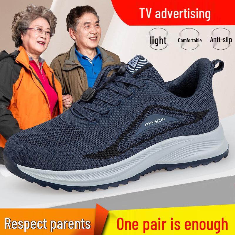 Comfortable Non-Slip Elderly Shoes: Lightweight Mesh Casual Sneakers with Soft Sole, Ideal for Spring and Autumn Walking.