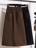 Women's High-Waist Velvet A-line Mid-Length Skirt - Flaw-Hiding, Slimming, Autumn/Winter Style with Slit