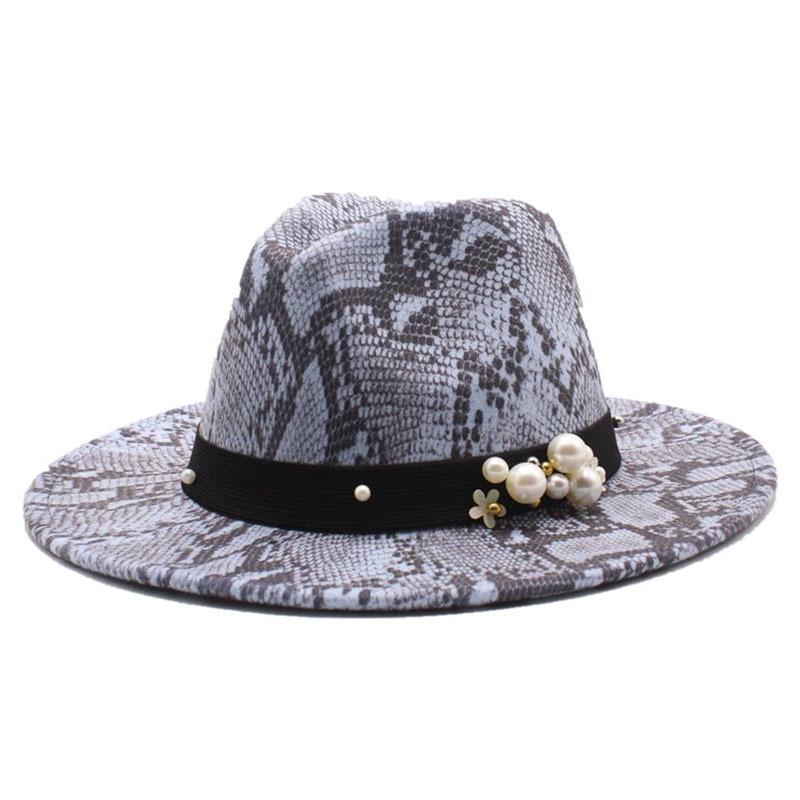 Gentleman'S British Woolen Hat Men'S Trendy Snake Pattern Casual Top Hat Flat Edge Men'S And Women'S Hats Jazz Hat Felt Hat