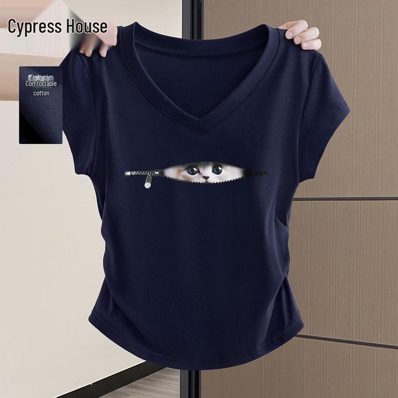 Sibaishe Women s Cartoon Print V-Neck T-Shirt S