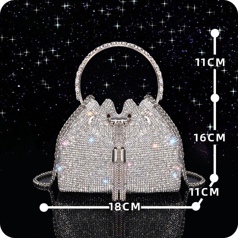 

Night Dinner Tassel Rhinestone Bag Female 2024 New Arrival Tide Fancy Silver Crossbody Small Bucket Inlaid with Diamond Bag Silver (length 17 * width 11 * High 16)