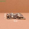 Mini Brass Tiger Figurine, Vintage Solid Brass Crouching Tiger Ornament for Desk Decor & Handheld Play