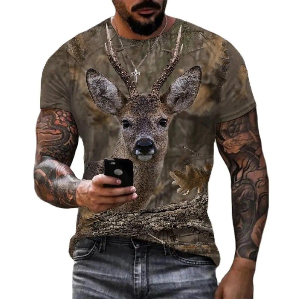 Men's T-shirt Camouflage Hunting Animal Sika Deer 3D Print T Shirts Fashion Bear Pattern Short Sleeve Outdoor Sports Loose Tops