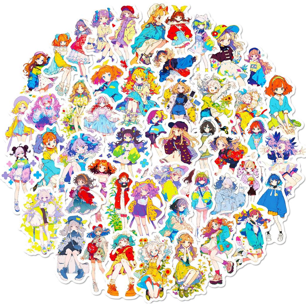 50 2D Cartoon Beautiful Girl Stickers Japanese Loli Stickers DIY Laptop Suitcase
