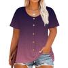 Plus Size Women's Fashion Casual Vintage Printed O-Neck Short Sleeve Button T-Shirt Top