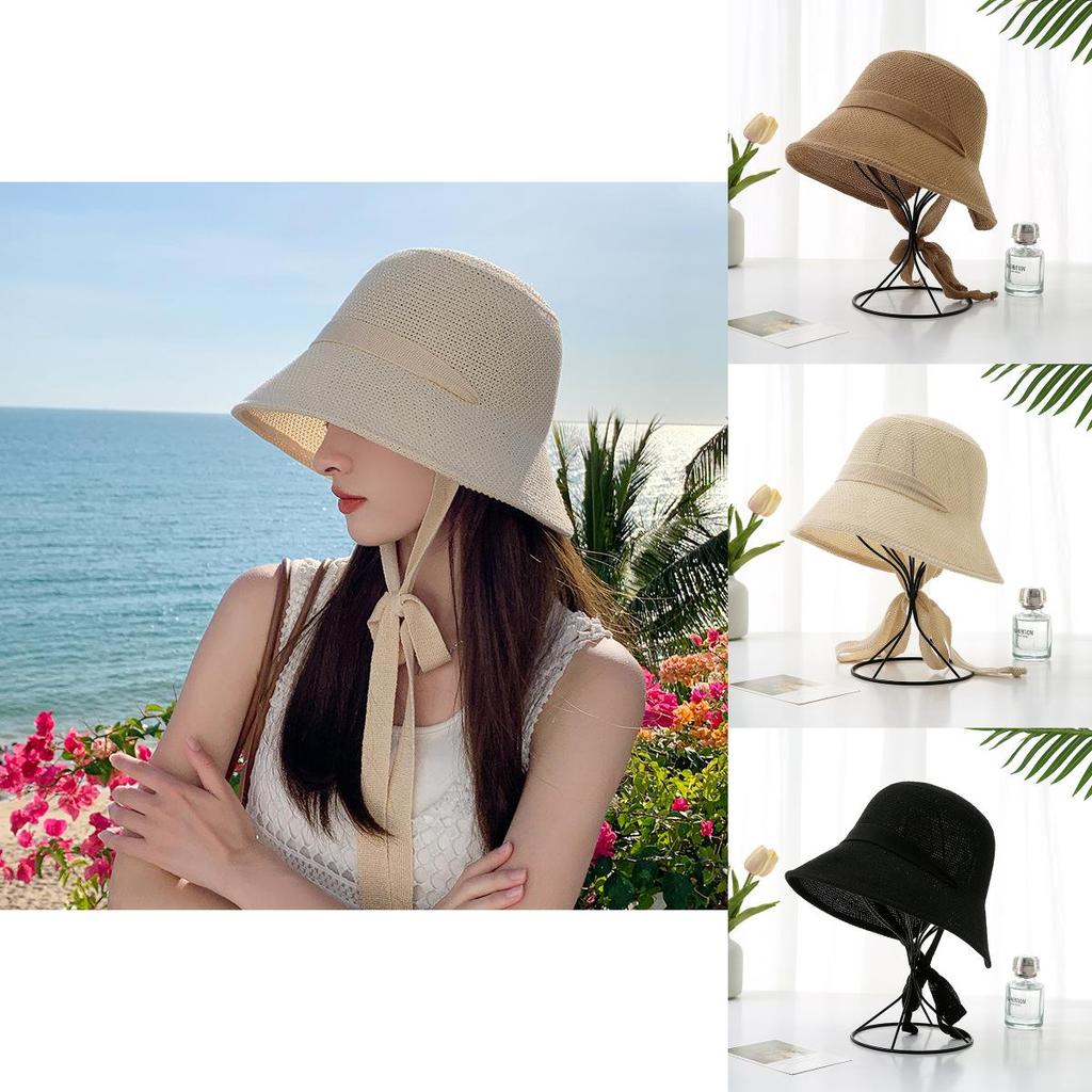 Women's Spring Summer Wide Brim Sun Hat With Ribbon Uv Protection Fishing Hat