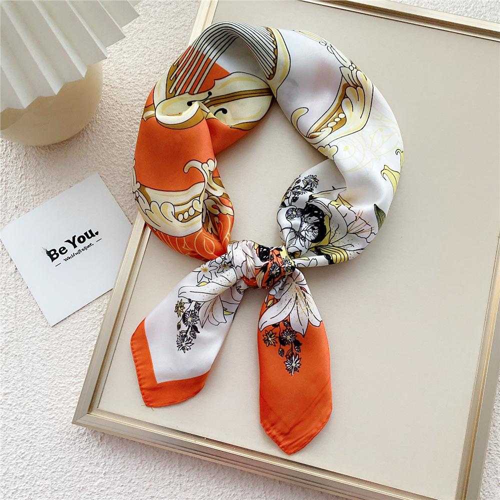 Modischer Dekorationsschal, Haarband, Krawatte, 70 cm, kleiner quadratischer Schal, Seidenschal, Damen, Frühling und Herbst, vielseitiger kleiner Schal, professioneller Schal