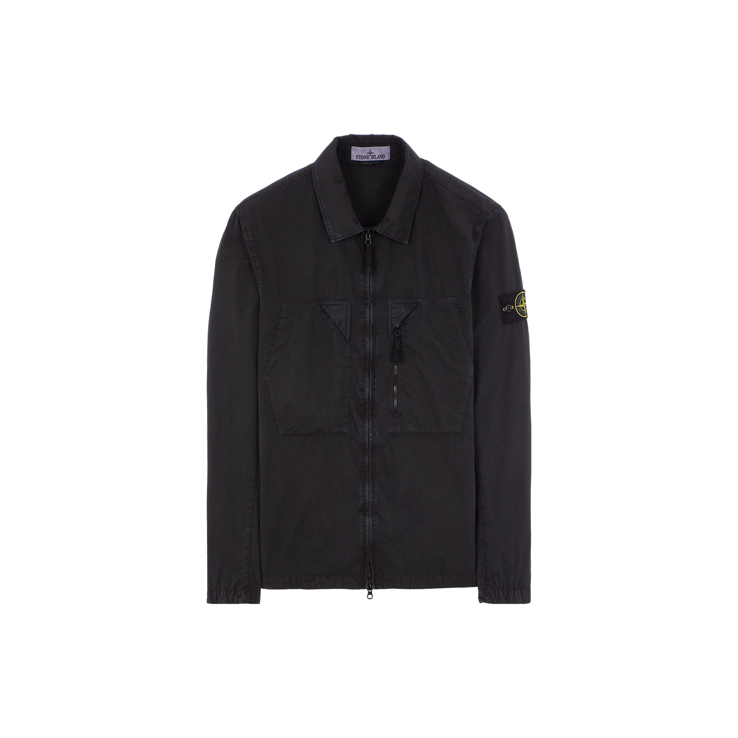 

STONE ISLAND Однотонная куртка-рубашка с длинным рукавом и винтажной варкой, с молнией и нагрудным ремнем. Мужские куртки 7815106WN-V0165 XXL