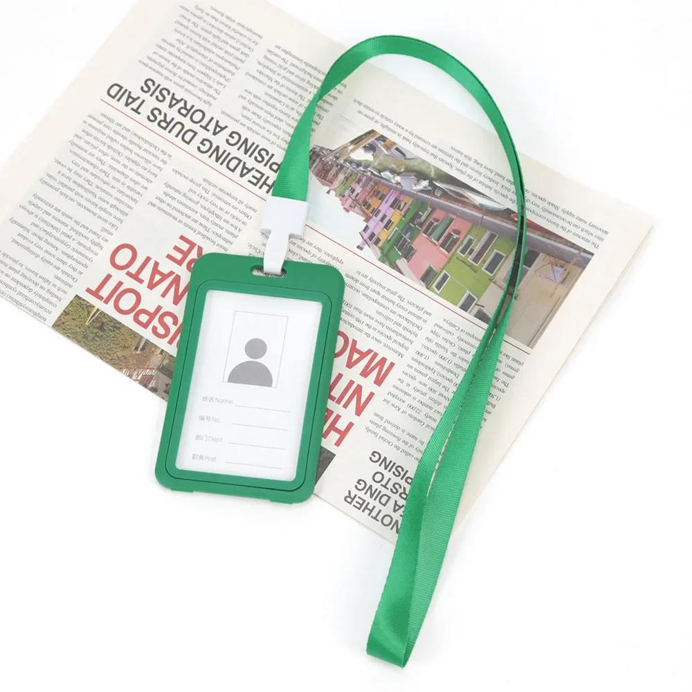 Unisex Work Color ID Card Holder Lanyard Badge Holders Identification Sleeve Dual Clear Business Exhibit School Strap Neck Hang