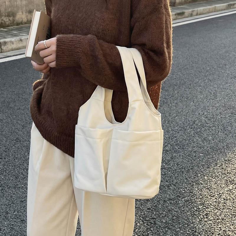 Lightweight Multi-Pocket Nyl Handbags for Women Simple Solid Color Ladies Lunch Box Versatile Female Casual Travel Tote Bag