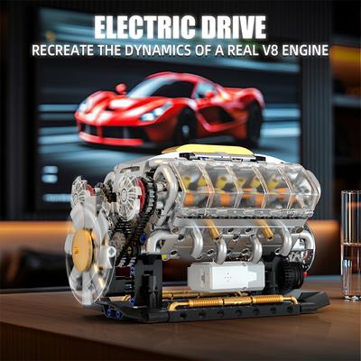 MOC Technik Elektricky poháněný model V8 motoru Stavebnice Kreativní vzdělávací hračky Vánoční dárky pro kluky děti