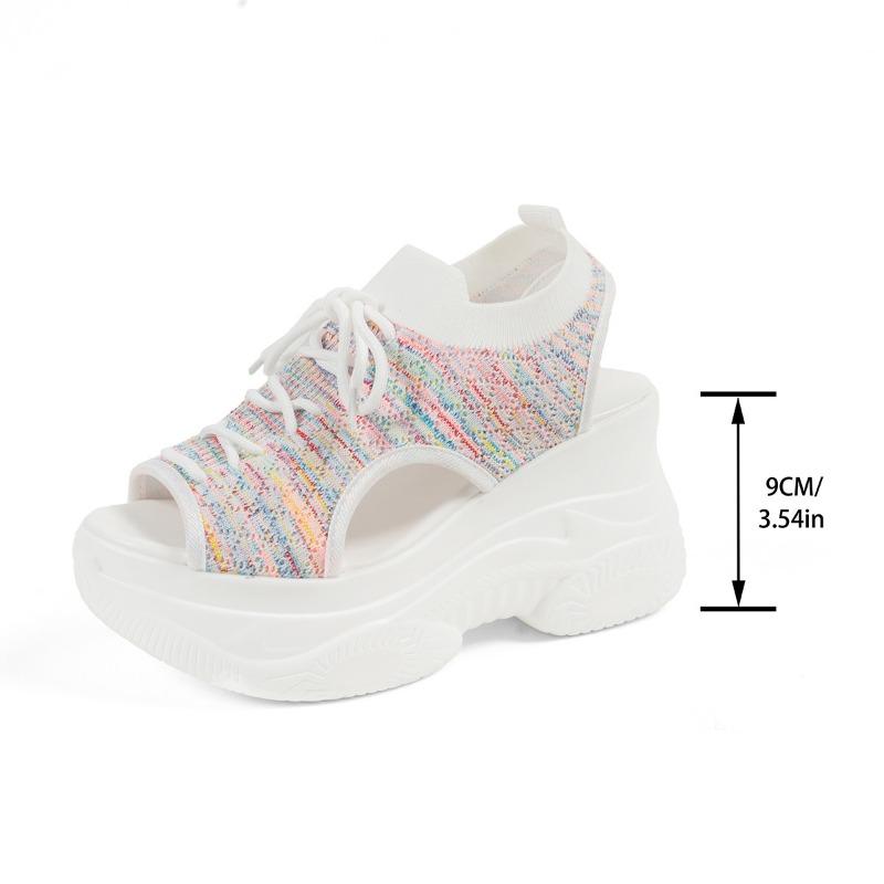 New Slope Heel Open-toed Fish Mouth Sandals Women's Thick-soled Fly-woven Lace-up Sports Wind Beach Women's Sandals