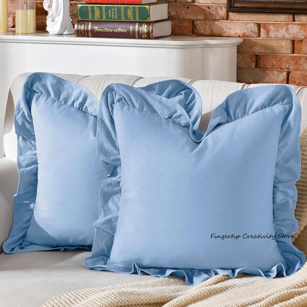 100% Cotton Ruffle Pillow Cover Soft Cotton Ruffle Pillowcase Rustic Boho Farmhouse Modern Home Decor for Bed Sofa Living Room