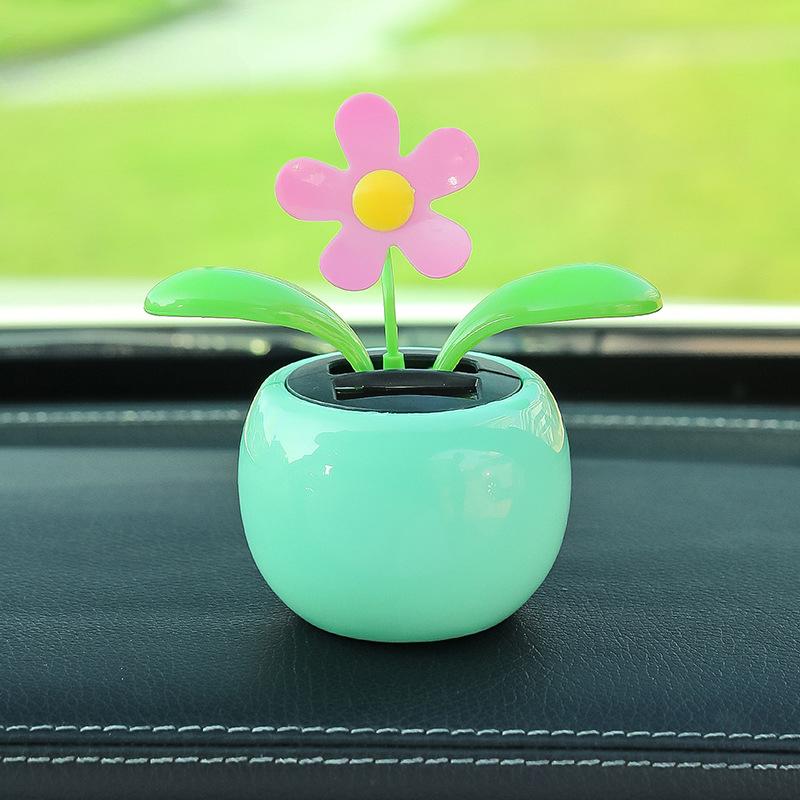 1PC Car Ornament Cartoon Car Jewelry Car Solar Swing Sunflower Plastic Decoration Car Supplies Female