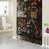 1 Stück Duschvorhang Vintage Motorrad Künstlerischer Duschvorhang Chrom -Davidson & Ledersitz Auf Holzboden Hinterlegt mit Rustikalem