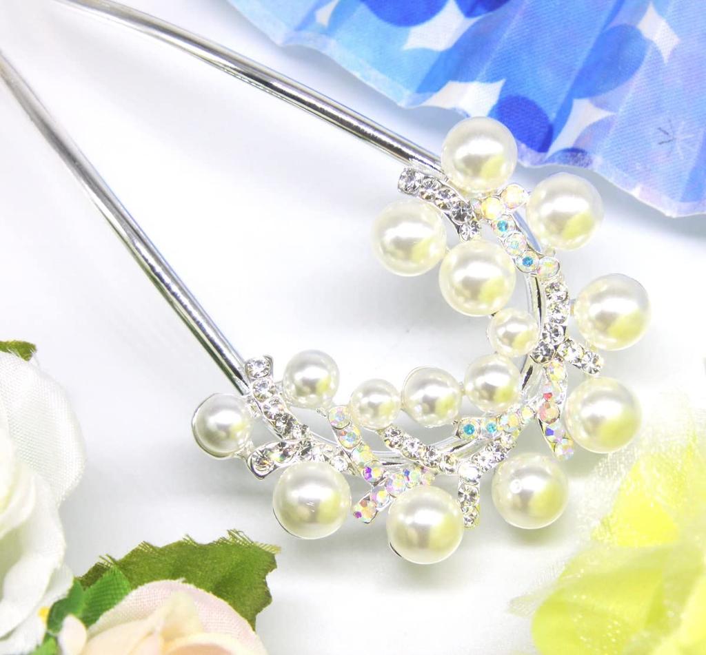 Miaomyao Drumstick Hair Japanese Pearl U Hair Accessory [Miaomyao] Hairpin, Ornament, Dress, Tomesode, Kimono, Bijou, Flower, Comb, Silver,