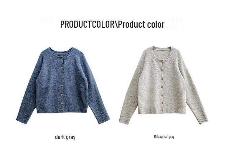Korean Style Plus Size Loose Knit Cardigan - Women's Solid Color Round Neck Casual Spring Sweater.