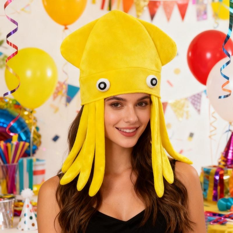 Simulation Cuttlefish Hat Funny Design Soft Fabric Comfortable Headgear For Parties And Daily Wear For Adult Kids