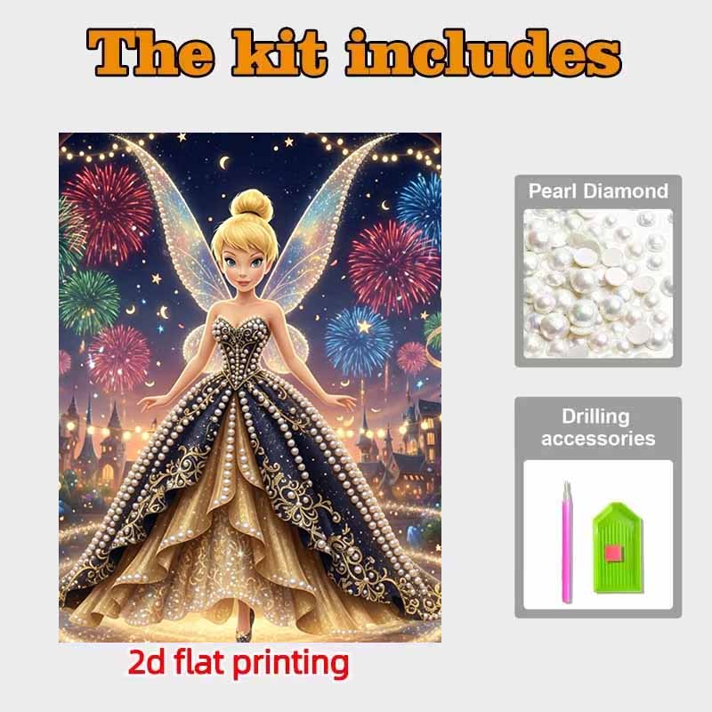 Disney Pearl Painting Set Tinker Bells Dazzling Appearance At The Castle Fireworks Night Sparkling Painting Crafts Home Wall Decoration Handmade Gift