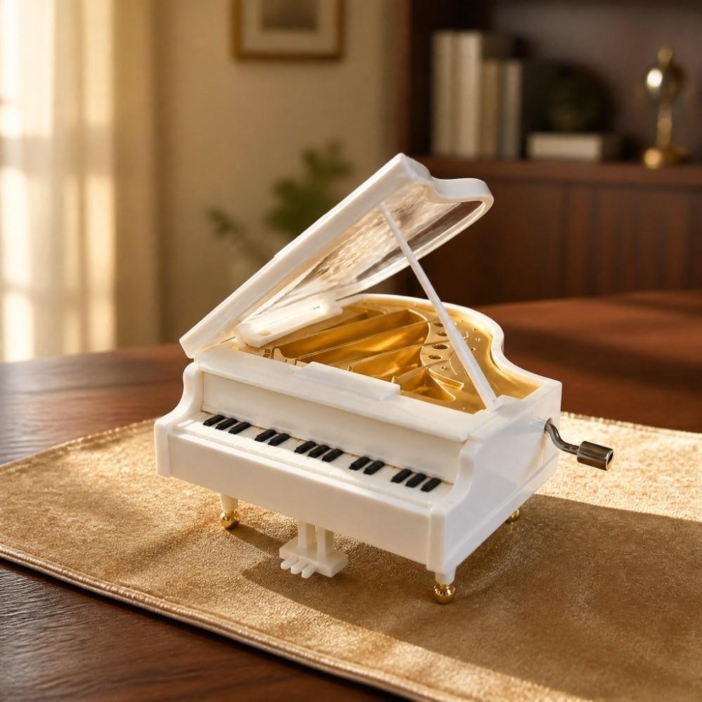 3.74in Grand Piano Music Box Hand-Cranked Mechanism Mini Piano Music Box Home Decor