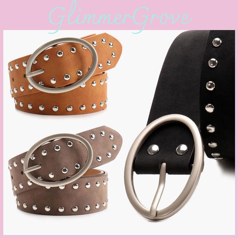 Faux Women Streetwear Leather Rivets Belt With Alloy Metal Buckle For Daily Use