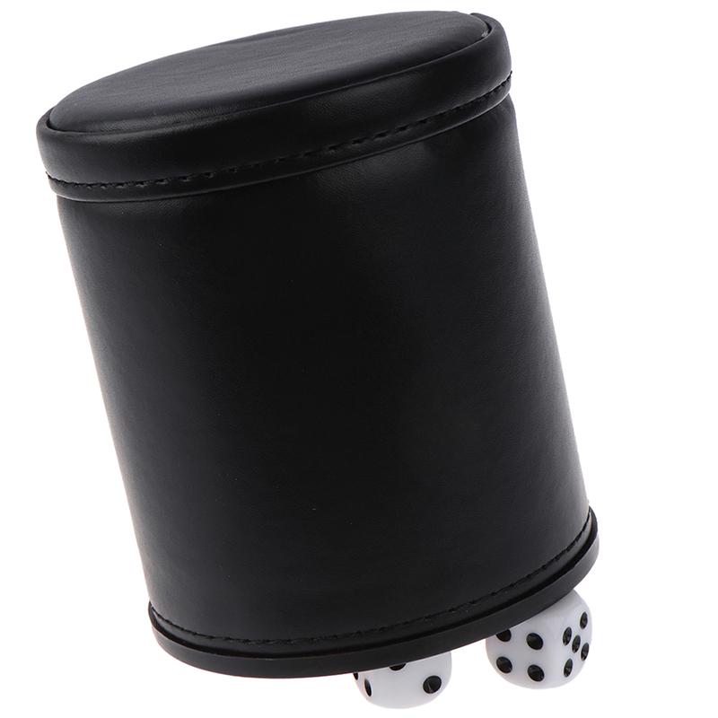 1 Stück schwarzer/roter Leder-Würfelbecher mit Filzfutter, leiser Shaker zum Spielen von Würfelspielen