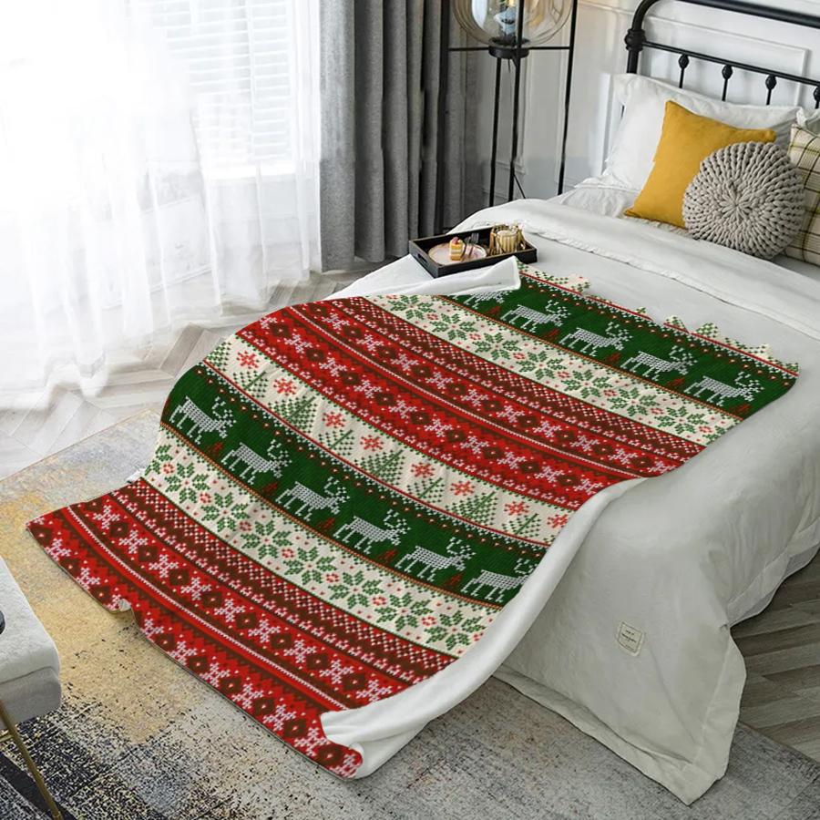 Christmas Pattern Blanket Microfiber Flannel Cover Blanket Bedroom Living Room Sofa Soft And Comfortable Home Decoration