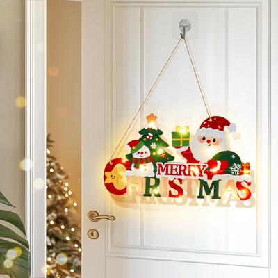 LED Christmas Tree Hanging Ornament Wooden Santa Claus Bow Pendant Merry Christmas Door Decor Xmas Glowing Hanging Decoration 7