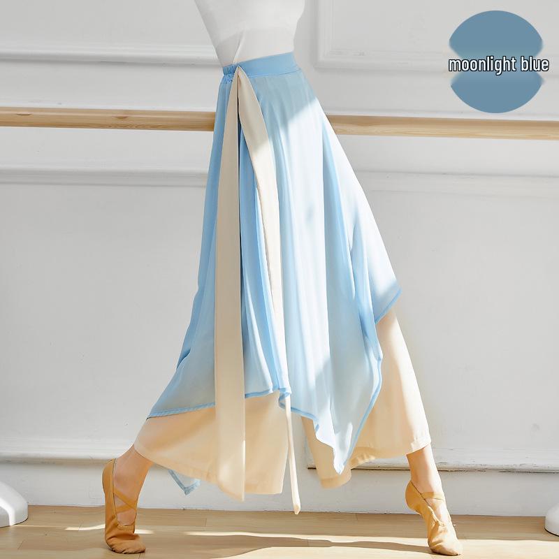 Double Layer Ribbon Chiffon Culottes - Women's Classical Dance Performance Wide-Leg Pants