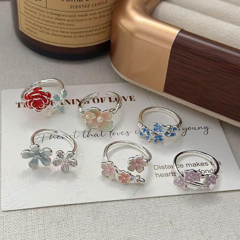 Inel Deschis Floare Zână Super Schimbare Graduală Email Stil Dulce Design Nișă Feminină Modă Vânt Rece Inel Index Pliabil