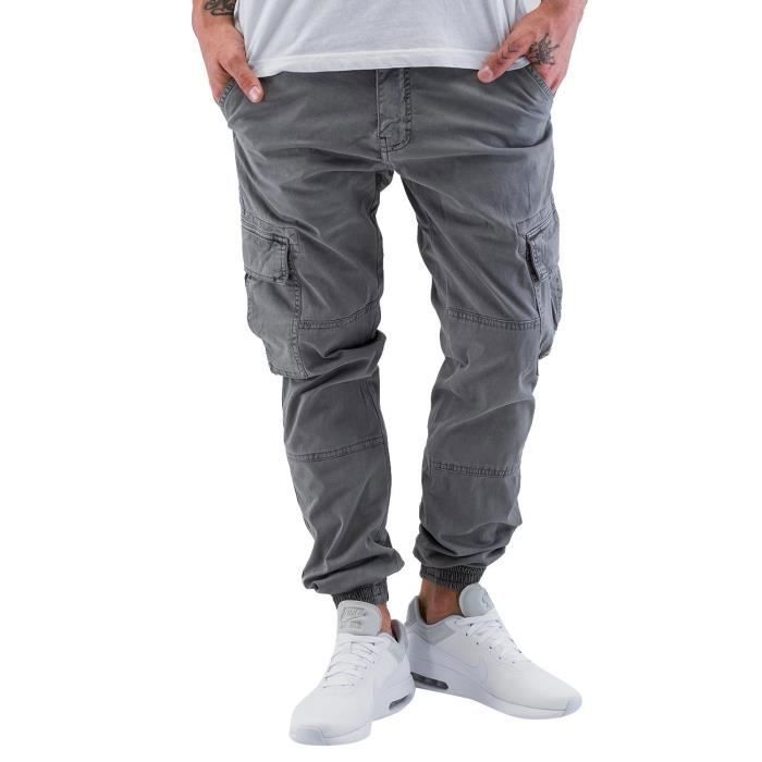 Pantalons Cargo - Urban Classics - Washed Cargo Twill Jogging - 98% Coton - Gris - Homme