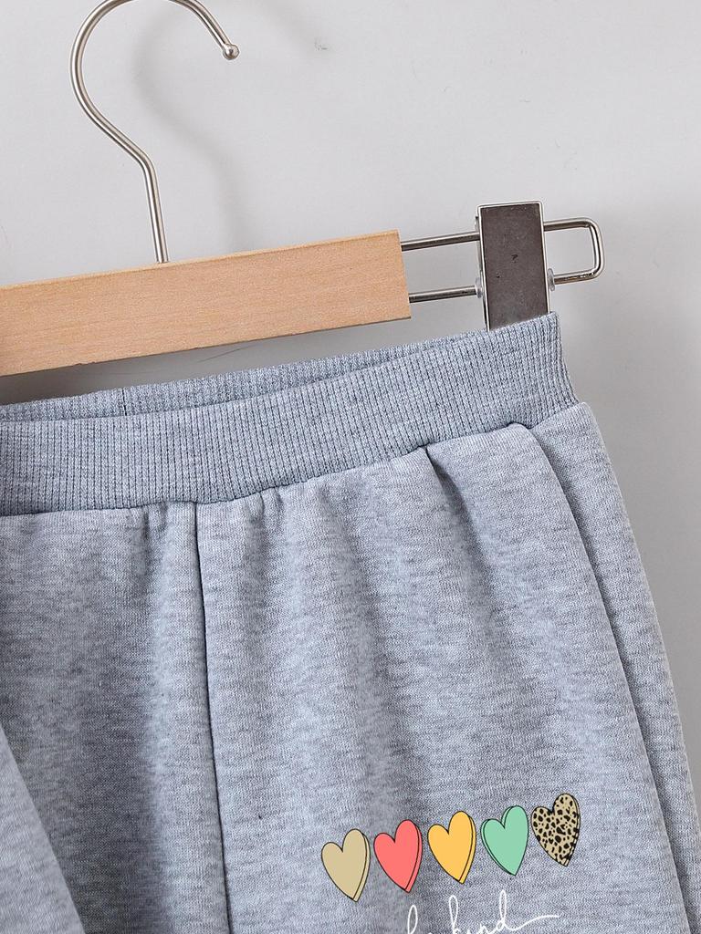 Girls' Heart-Shaped Hoodie and Pants Set - Warm Velvet Pullover for Autumn/Winter