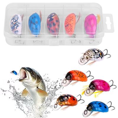 5Pcs Cicada Bait Insect Bug Lure Sea Beetle Crank Floating Wobblers Artificial Ladybug Fishing Bait for Bass Carp Fishing