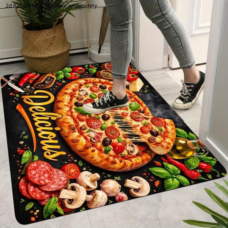 Delicious Pepperoni Pizza Print Door Mat Non-Slip Kitchen Indoor Entry Decor Floor Rug