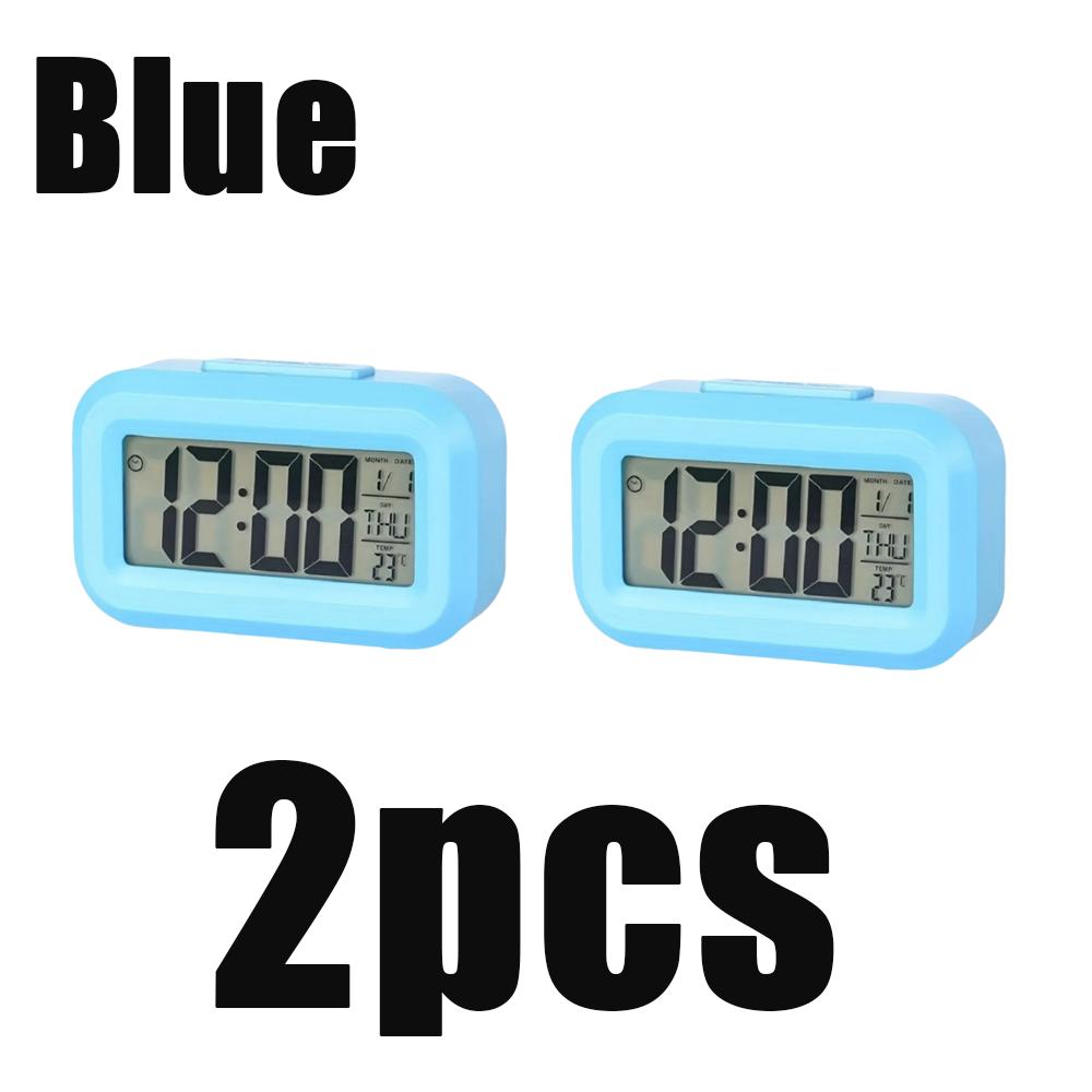 1/2pcs Smart Digital Alarm Clock Black White Lcd Display With Temperature Calendar Timer Led Light Home Office Travel Desk Clock