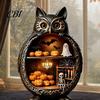 Vintage Wood Halloween Wooden Owl Tabletop Centerpiece, 2D Flat Pumpkin Ghost Bat Art Skeleton Standing Table Sign for Party, Shelf, Desk Decor Shelf