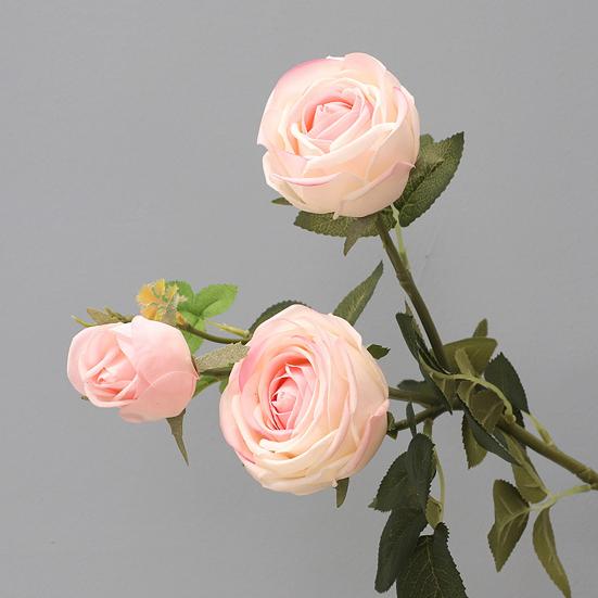 3 Stems Artificial Flowers Bouquet with 2 Heads Blooms And 1 Bud Real Touch Rose Flower Branch for Wedding Home Office Table Decor