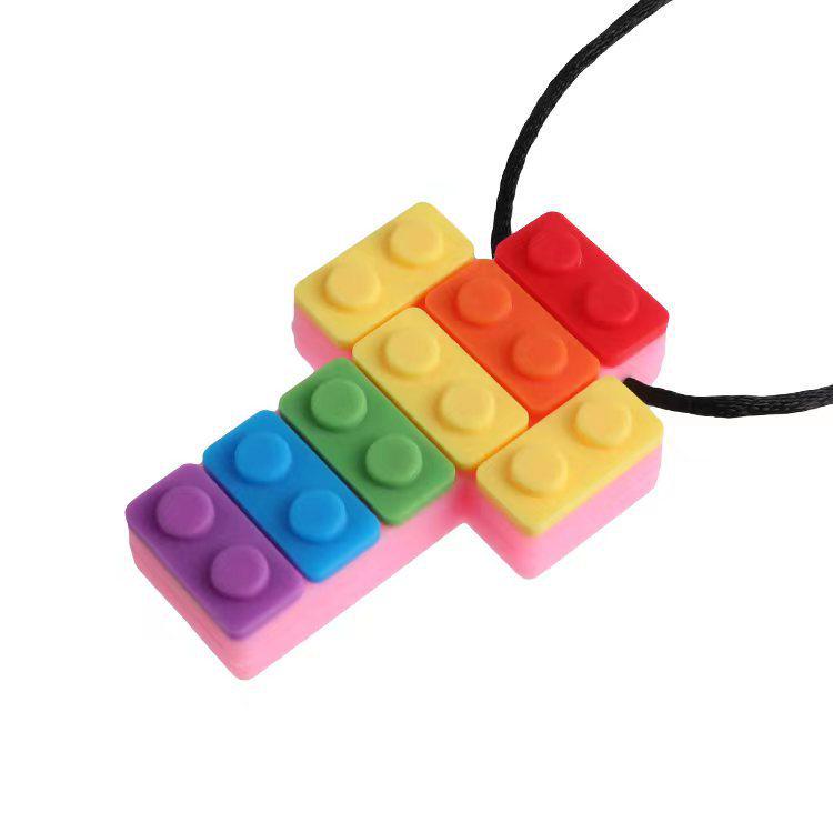 Baby Silikon Beißring: Regenbogen-Bausteine & Kauspielanhänger